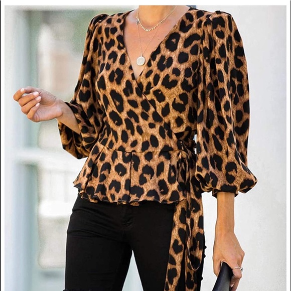 LIZZY Leopard Print Wrap Blouse - Picture 3 of 6